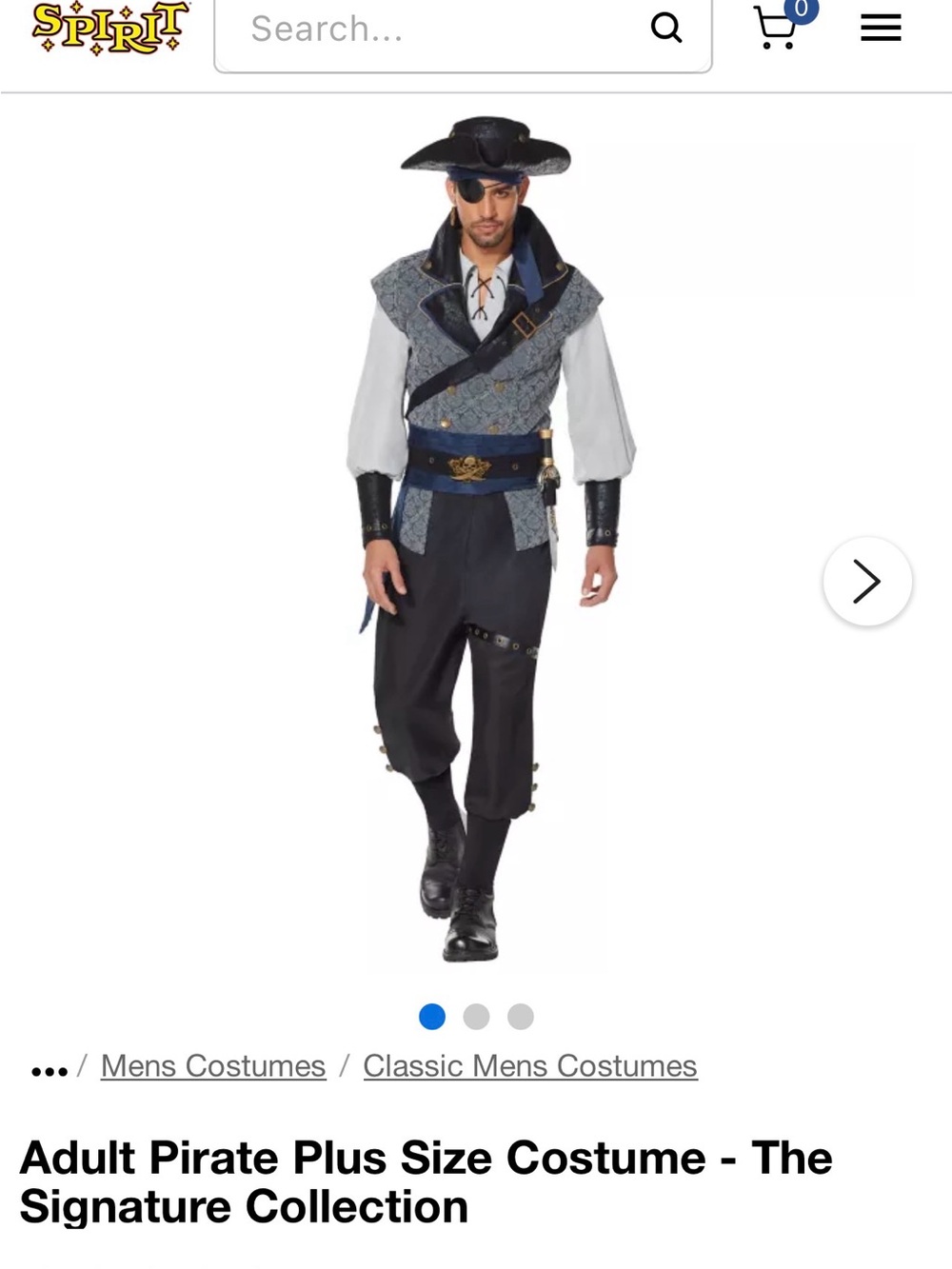 Spirit Men's Pirate Costume in Black & Blue with White Shirt